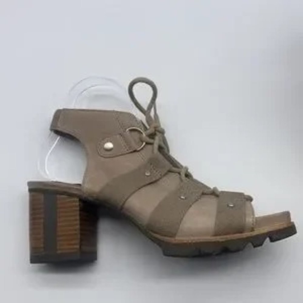 SOREL | Addington Pebble Silver Sage Leather Sandal Block Heel Size 8.5 - Picture 2 of 8